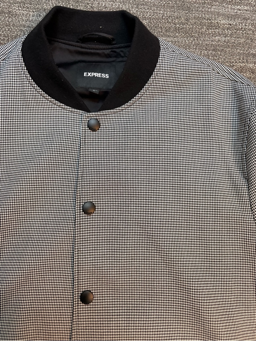 Express Men’s Black & White Houndstooth Bomber Jacket